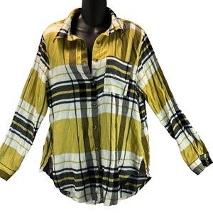 C&C California Blouse Women's L Long Sleeve Button Up Plaid Flannel Shirt Top